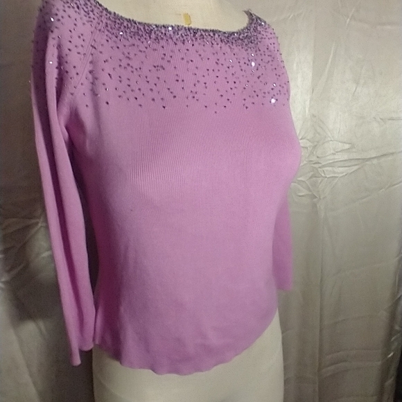Modern Elements Pink Beaded 100% Silk Knit Long Sleeve Top Size Small - Picture 2 of 3